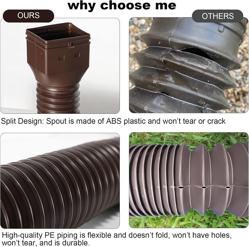 plusgutter Rain Gutter Downspout Extensions, Flexible Downspout Extender for Rain Water Drainage, Down Spout Drain Extension Extendable from 21 to 68 Inches(3 Pack, Brown) - Image 2
